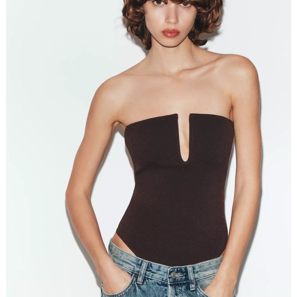 Zara Brown Strapless Bodysuit